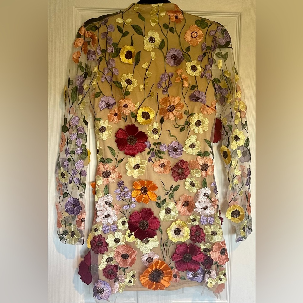 Mixed color flower embroidered nude dress. Medium.